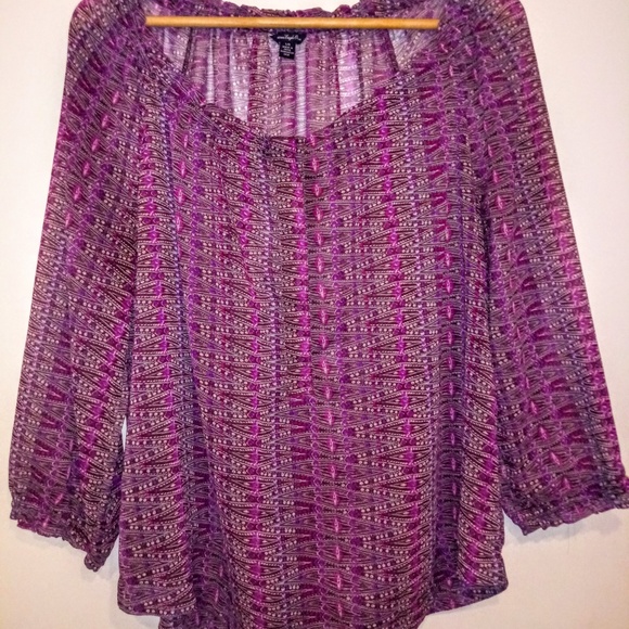 3/$24! AEO Purple Boho Sheer Chiffon Peasant Top - Picture 3 of 4